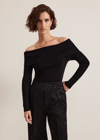 Phase Eight Nya Fine Bardot Knitwear Black Australia | TV8405237